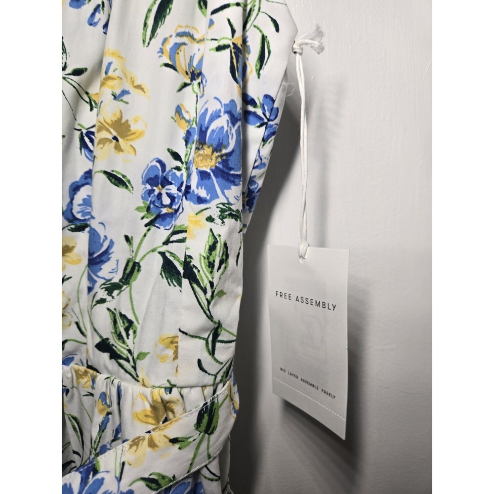 New With Tags Women's Free Assembly Yellow Blue Floral Midi Belted Dress Size XS - Picture 5 of 10
